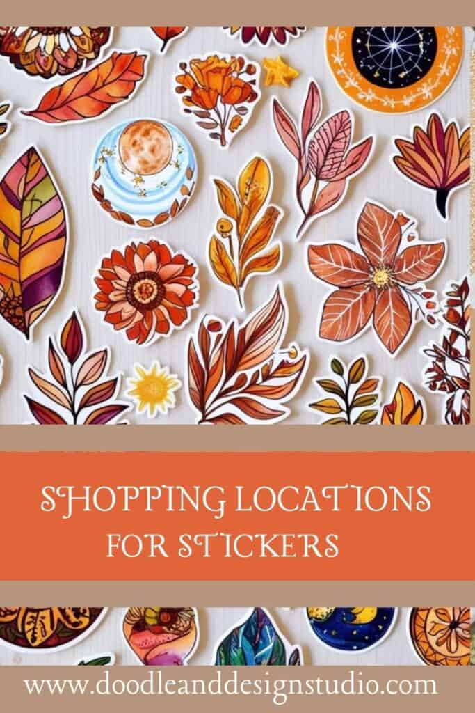 shopping locations for stickers pin, background of boho orange stickers