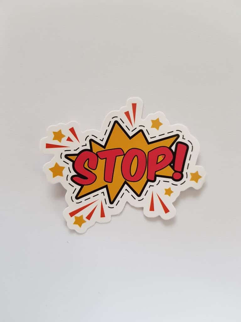 The best places to buy collectible stickers. Bright and colorful sticker design featuring a comic-style 'Stop!' sign on a gray background.