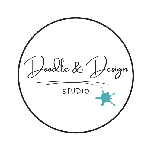 white circle logo says doodle and design studio