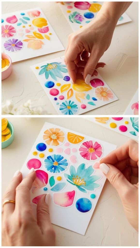 making greeting cards with watercolor stickers