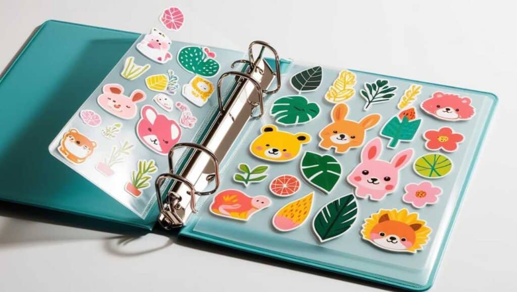 binder with clear pages for sticker display showing sticker storage ideas