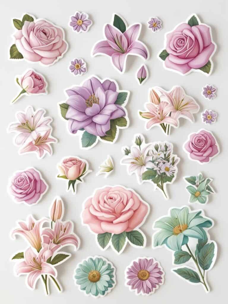 flower stickers for stick journaling in soft pastels