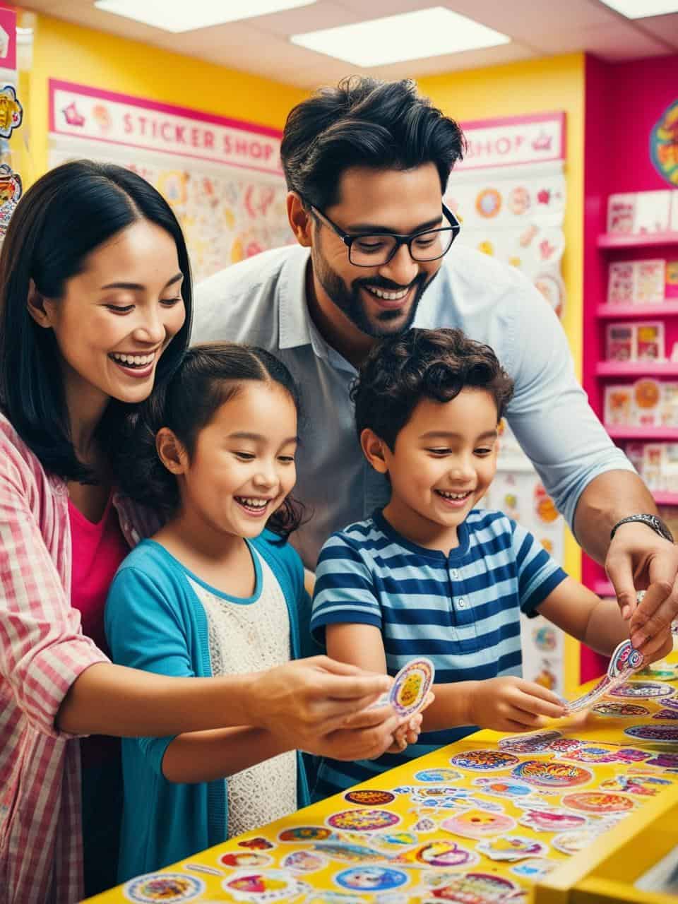 family purchasing stickers together