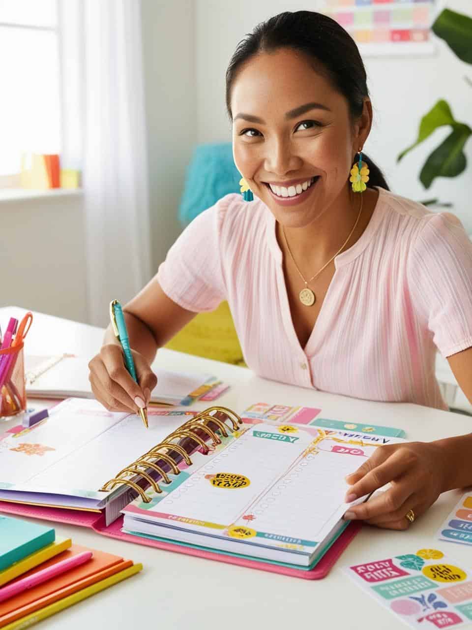 woman writing in her hydration tracker and using stickers