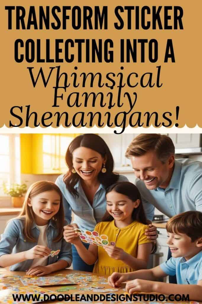 FAMILY COLLECTING STICKERS TOGETHER