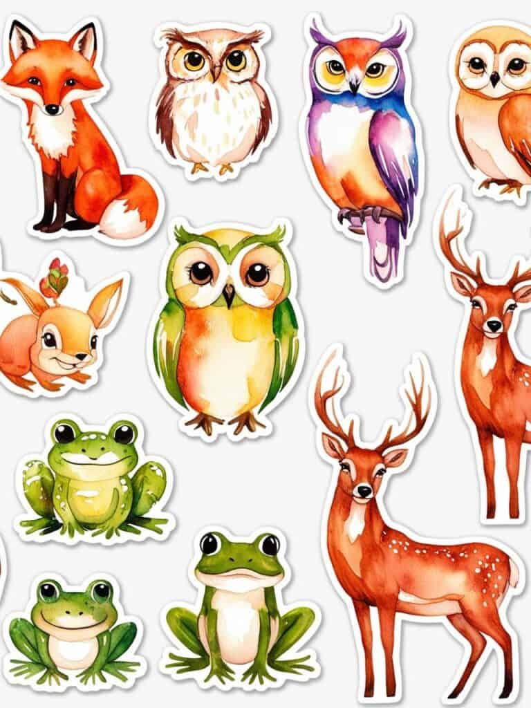 watercolor wild animal stickers