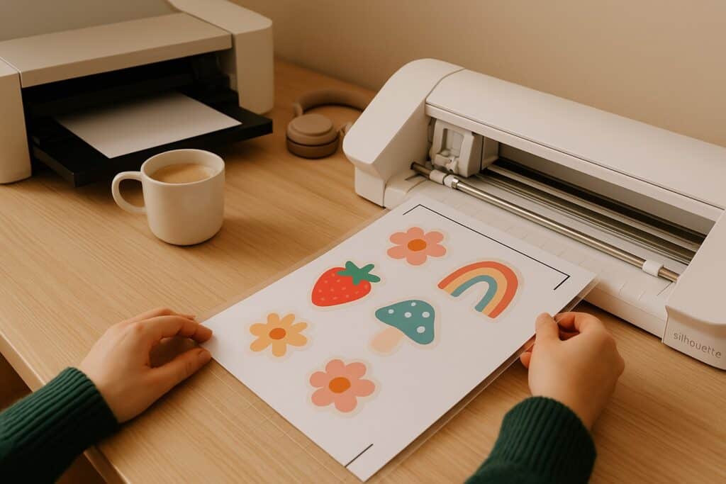 stickers being put in a silhouette cutting machine