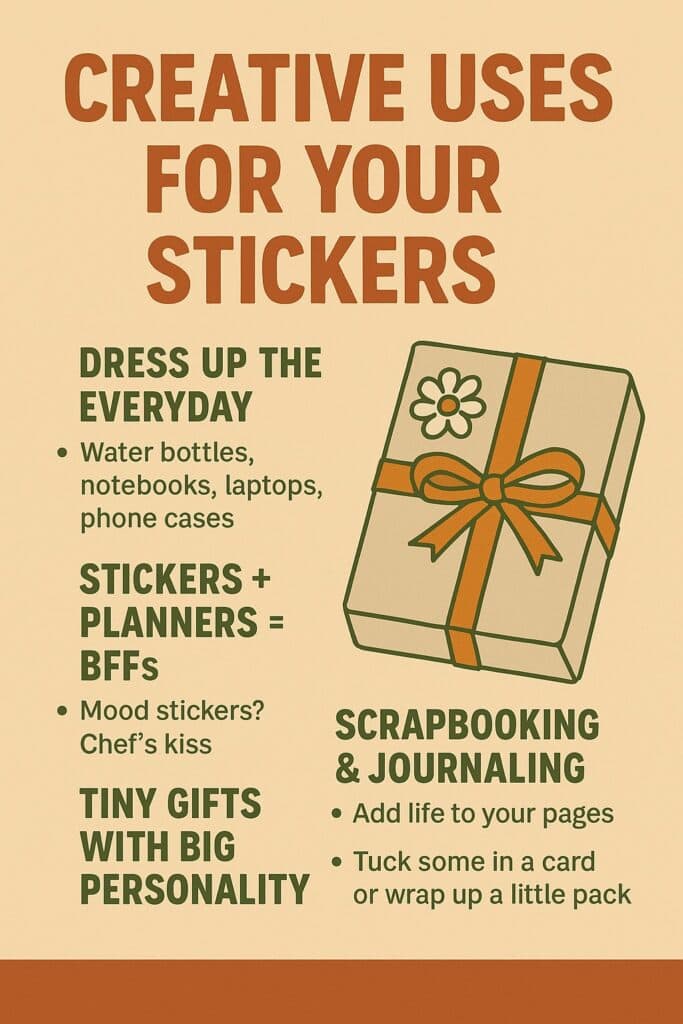 retro info graphic creative uses for your stickers with a orange and cream present