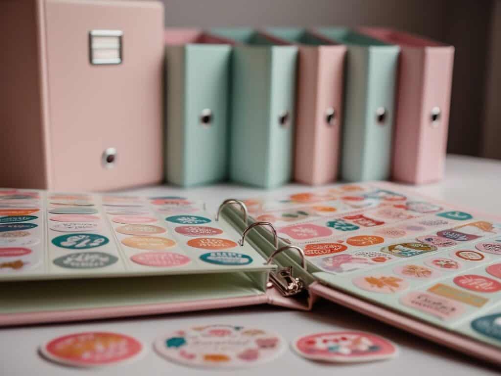 sticker binders with pastel binders and stickers stored in them
