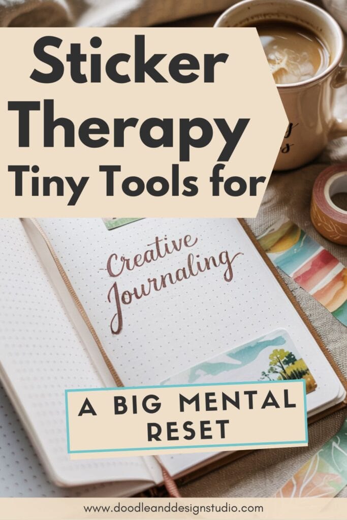 pinterest pin for sticker therapy open journal displayed