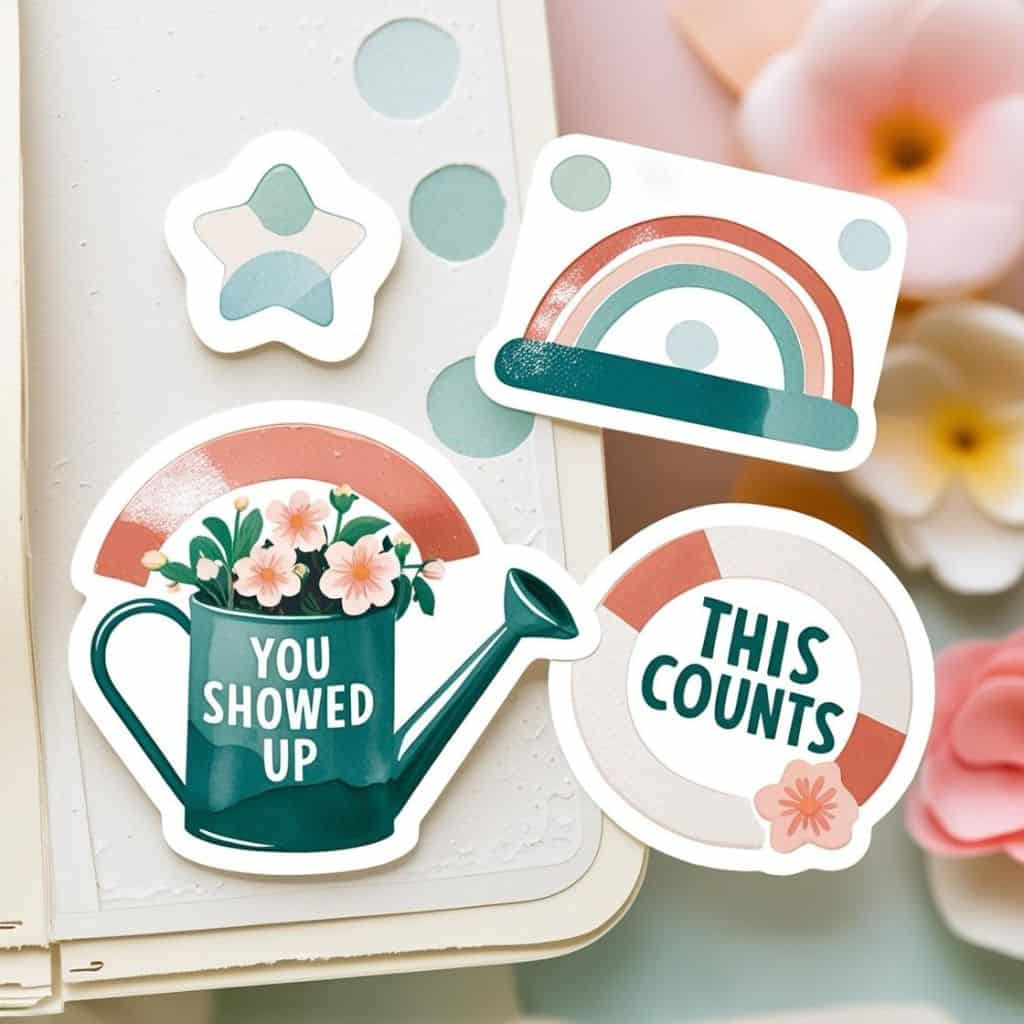 motivational spring stickers in muted retro colors
