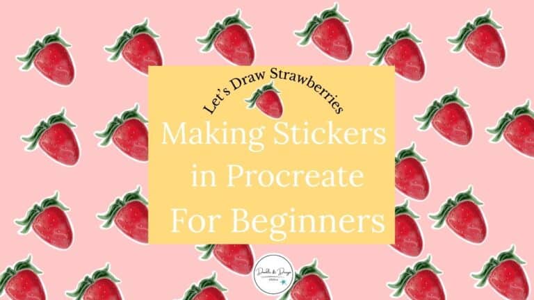cover image for youtube video making strawberry sticker in procreate its a pink background with lots of strawberries