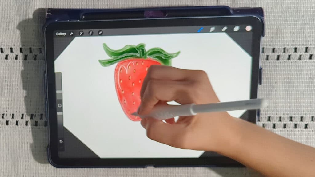 adding tiny white highlights to strawberry sticker