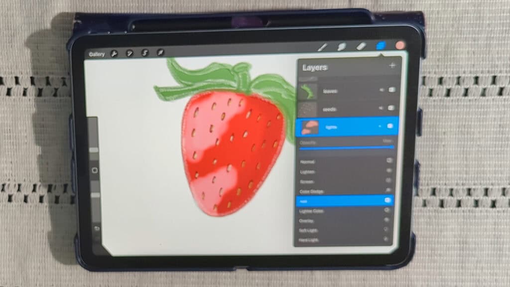 adding highlights to strawberry sticker