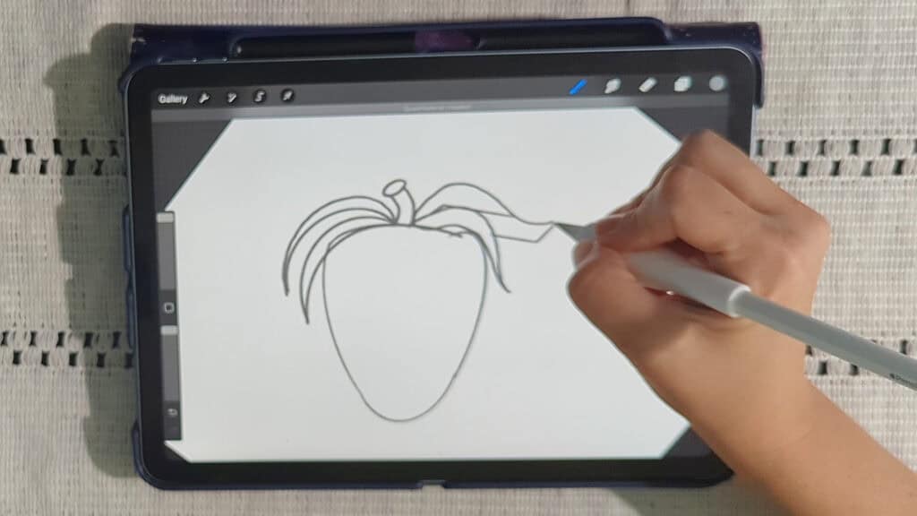 sketch of strawberry leaves in procreate