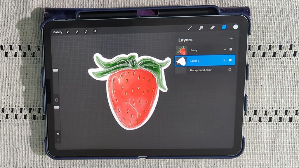 finished strawberry sticker in procreate