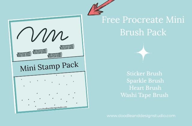 procreate free brush set blue background infographic showing the brush and stamp brushes