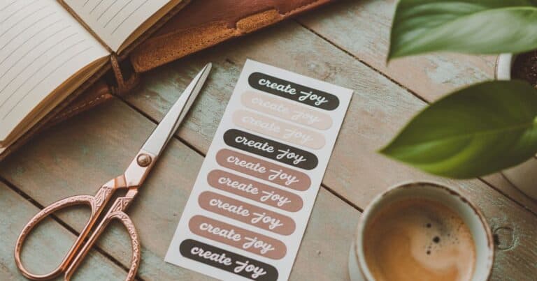 Cozy moment of using printable label stickers as a reset ritual with muted retro decor