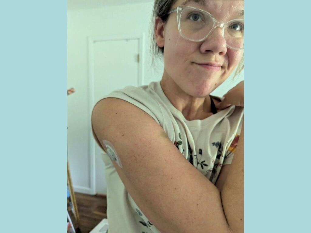 Picture of Cynthia McDonald with the new dexcom continuous blood glucose monitor