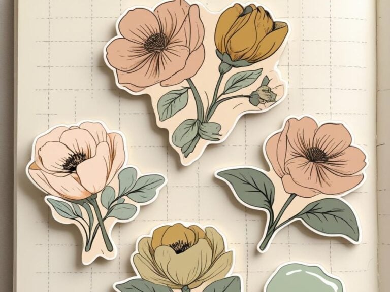 cluster of floral stickers creating a mood board for the day