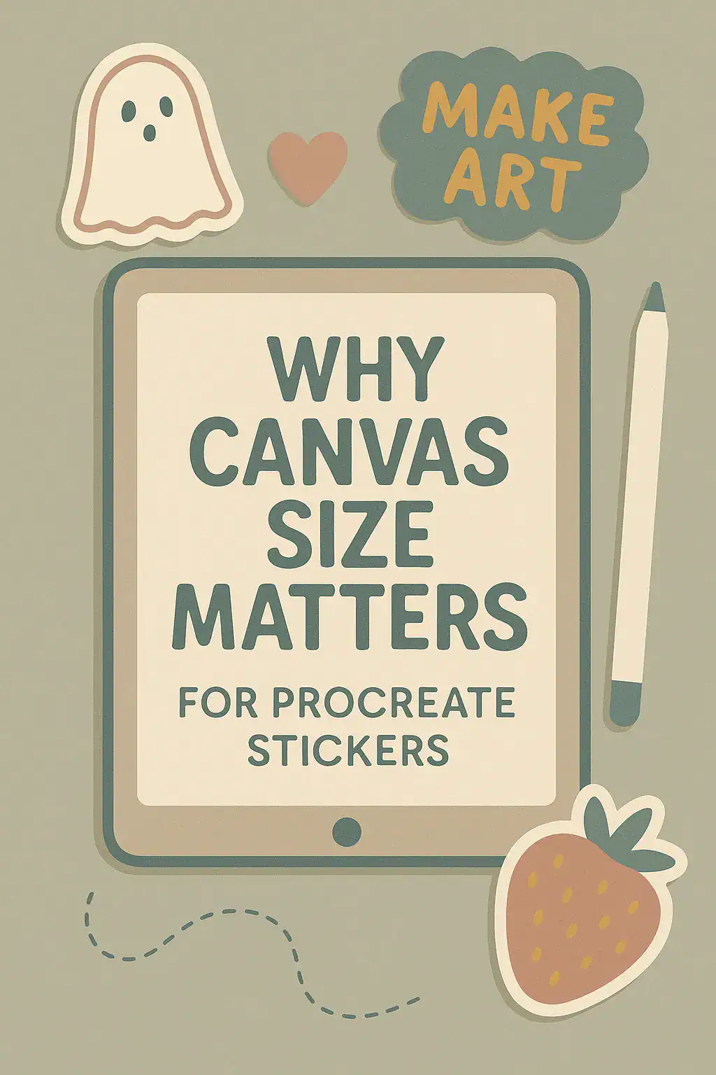 A flat lay of an iPad with Procreate open and playful sticker elements emphasizing canvas importance