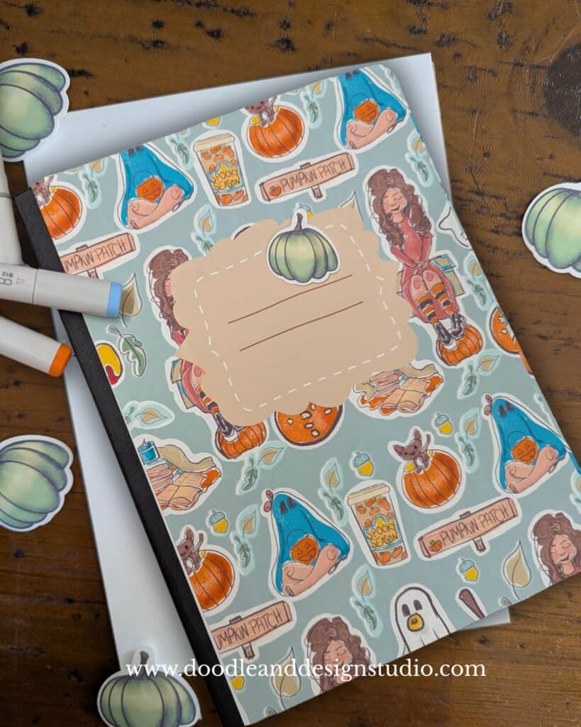 fall harvest composition notebook cover made in canva walk through close up of finished product