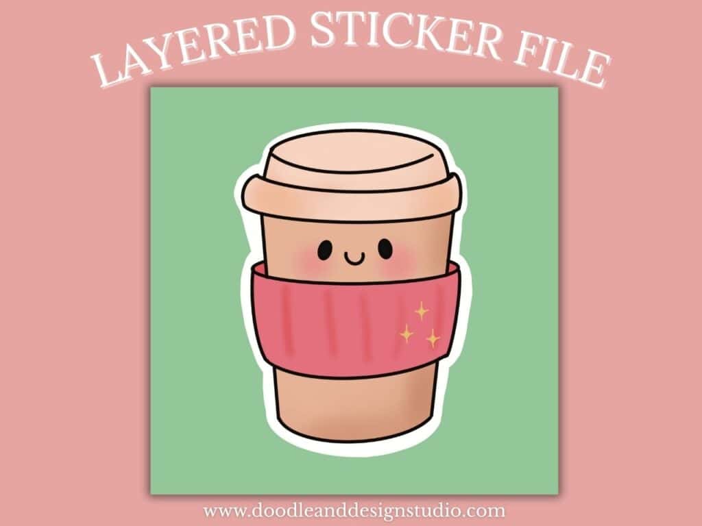 cute coffee cup on pink background layered sticker file from procreate starter kit free email list sign up
