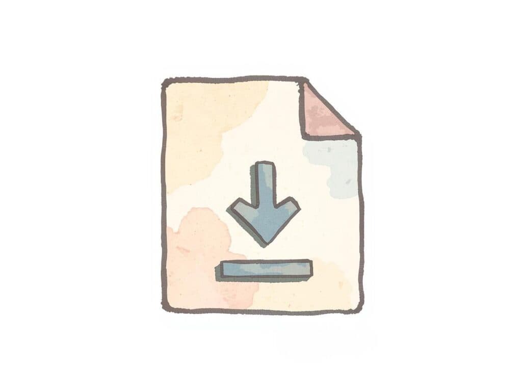 watercolor illustration of paper with a download arrow symblol