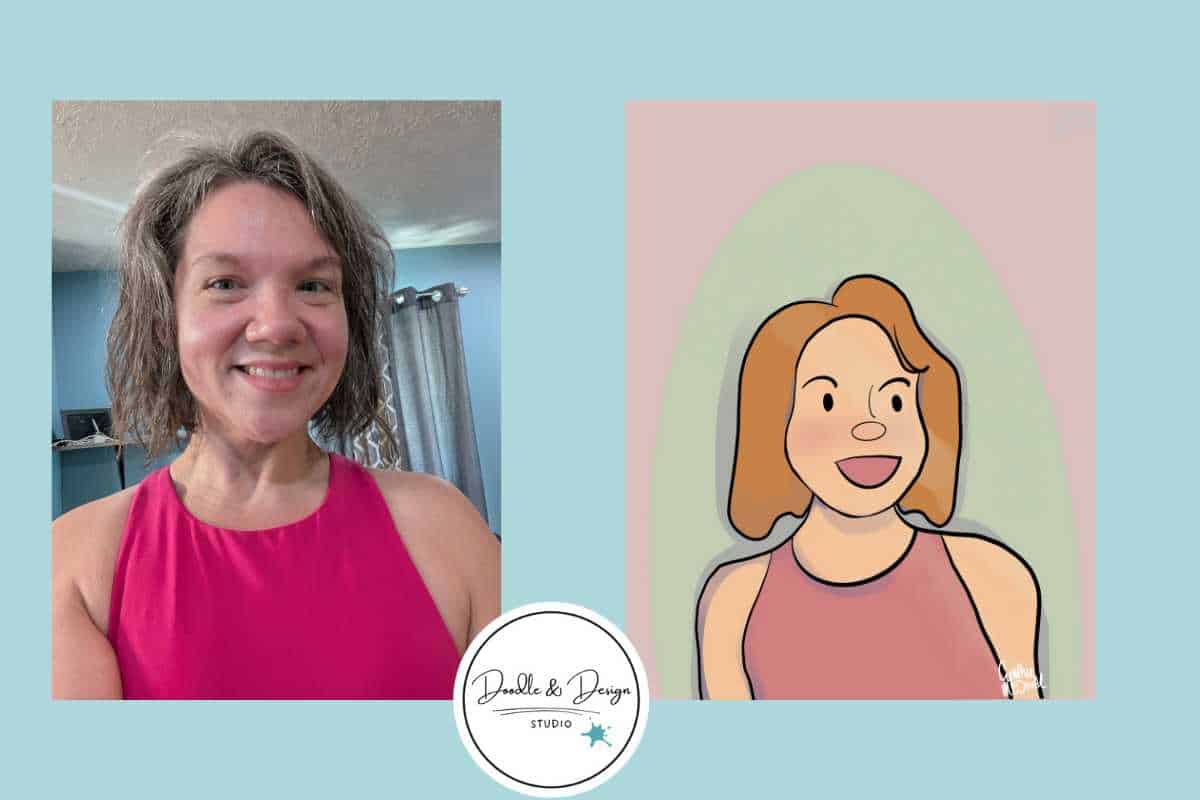 selfie shown transformed to cartoon portrait art