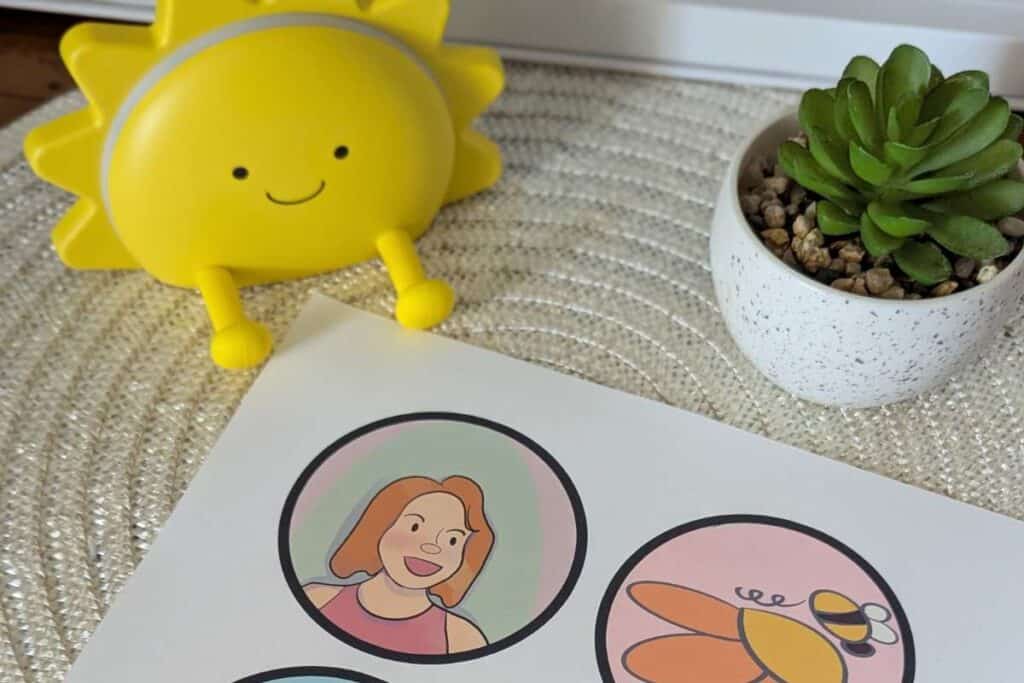 flat lay mock up of printed out stickers from digital art