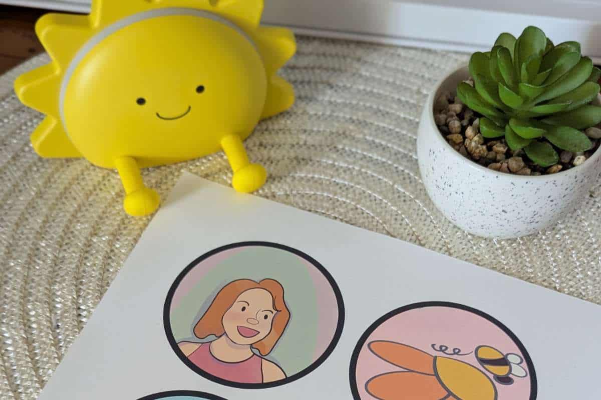 flat lay mock up of printed out stickers from digital art