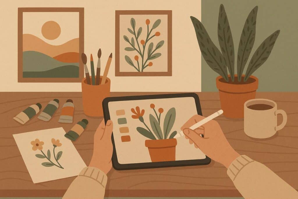 illustration of person drawing floral illustration