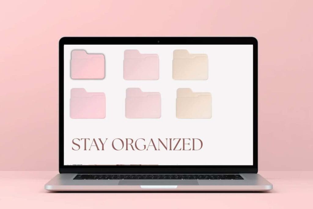 file structure on a laptop to illustrate setting up a system before creating digital art products.