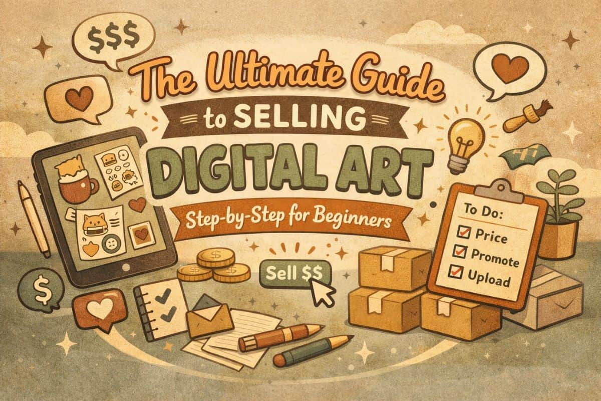 the ultimate guide to selling digital art graphic muted retro colors cute cartoon icons