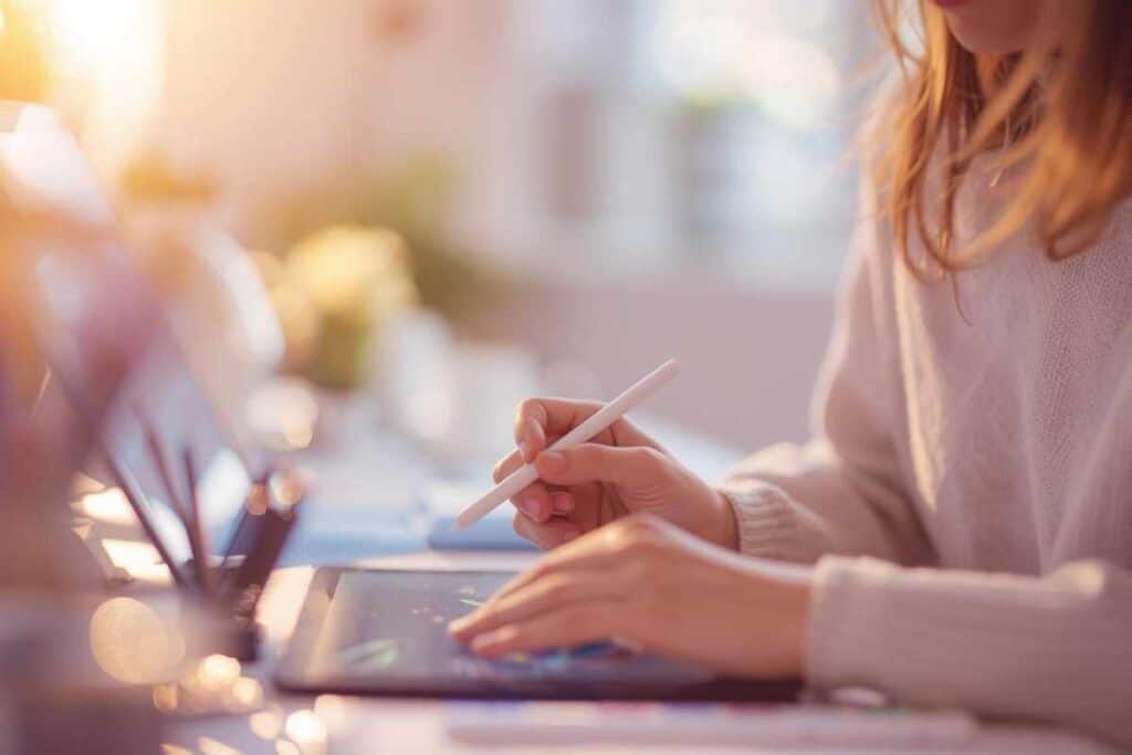 woman planning out a digital artwork