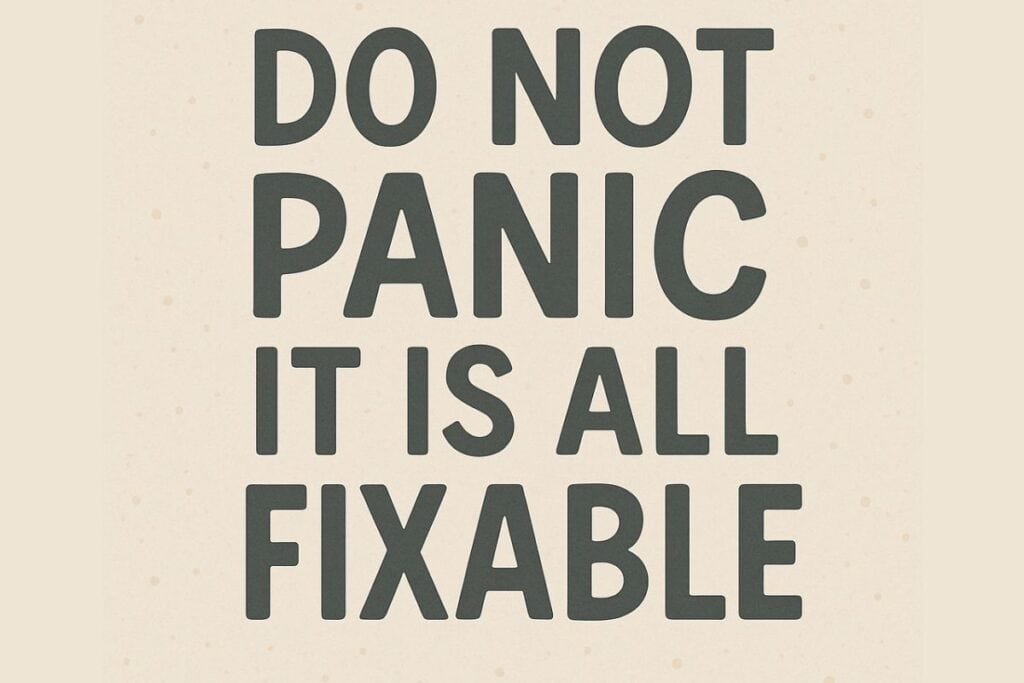 off white image with do not panic its fixable text