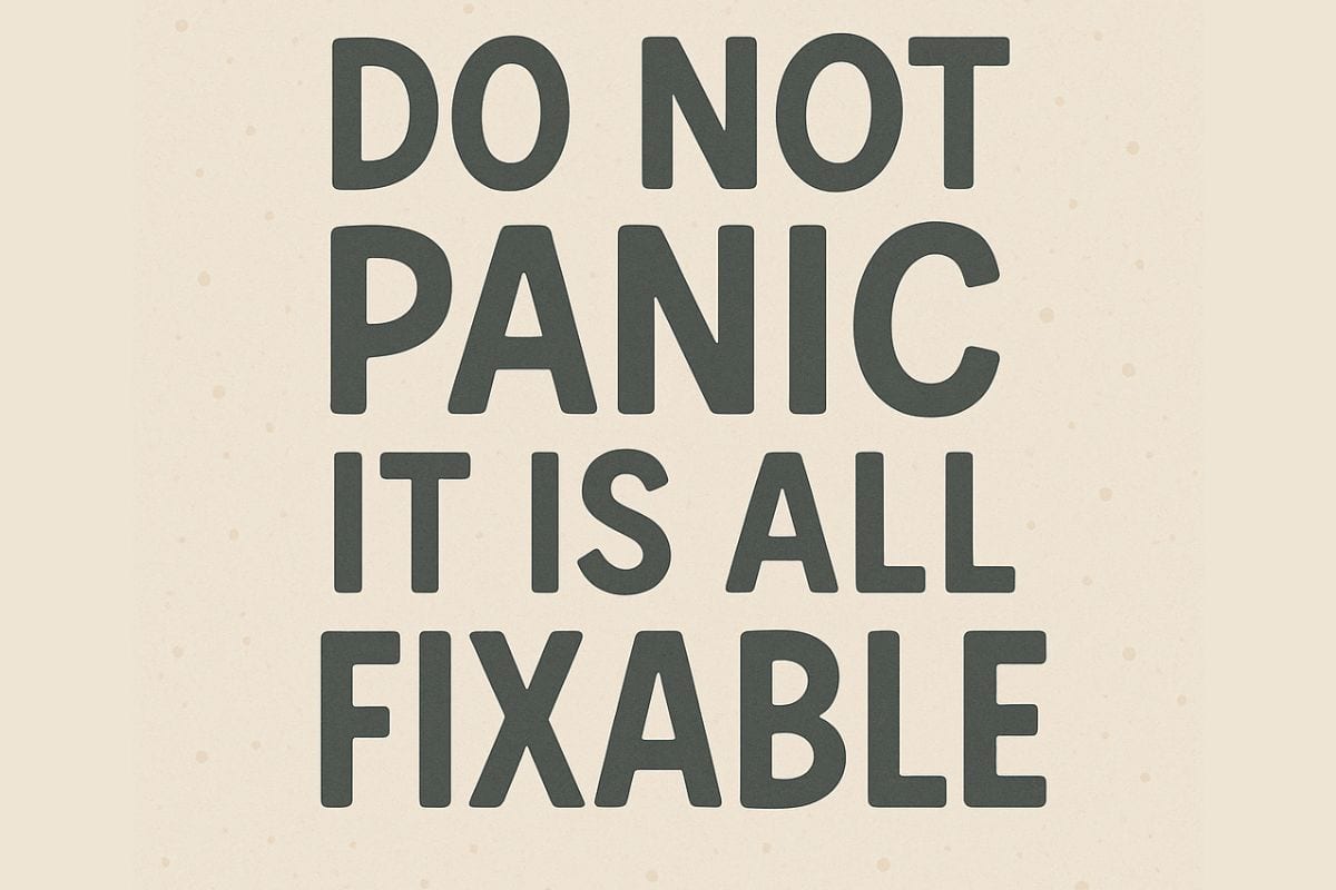 off white image with do not panic its fixable text