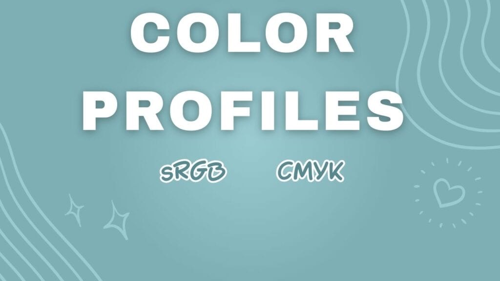 A graphic comparing sRGB and CMYK color profiles for digital and print projects in Procreate.