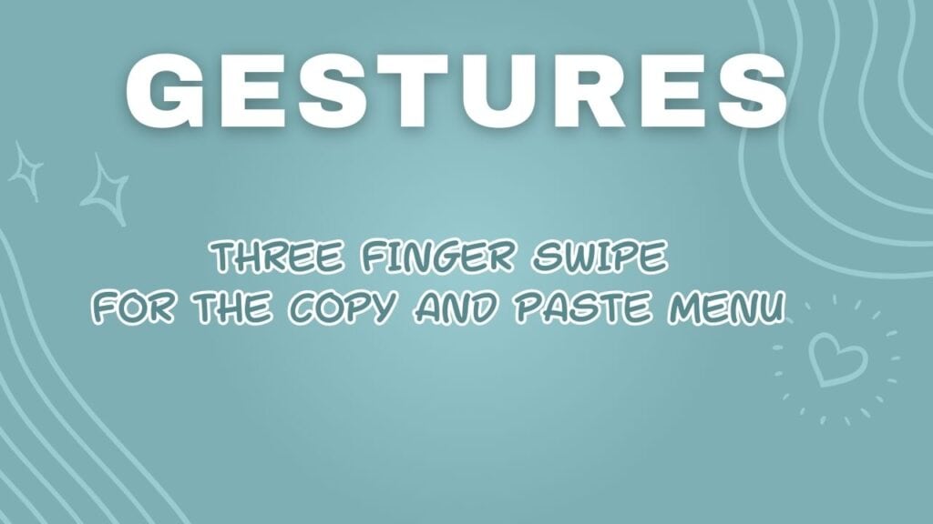 A slide explaining how to open the copy and paste menu in Procreate with a three-finger swipe.