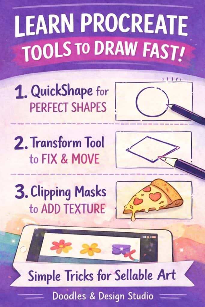 Procreate QuickShape tool explained with step-by-step tips for faster digital art creation. Perfect for beginners learning how to clean up shapes and lines in their workflow."