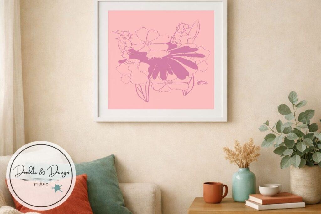 Meaningful gift ideas featuring personalized birth flower printables styled as framed wall art in warm, cozy home interiors