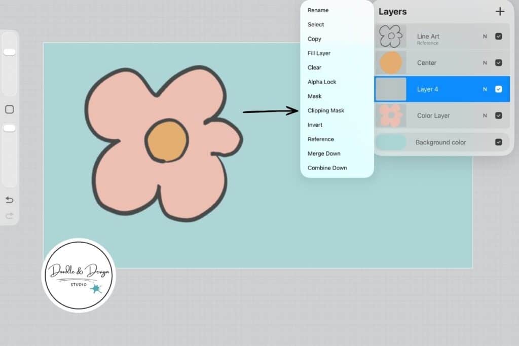 How to use clipping mask in Procreate step by step showing layers panel and clipping mask option selected on iPad screen