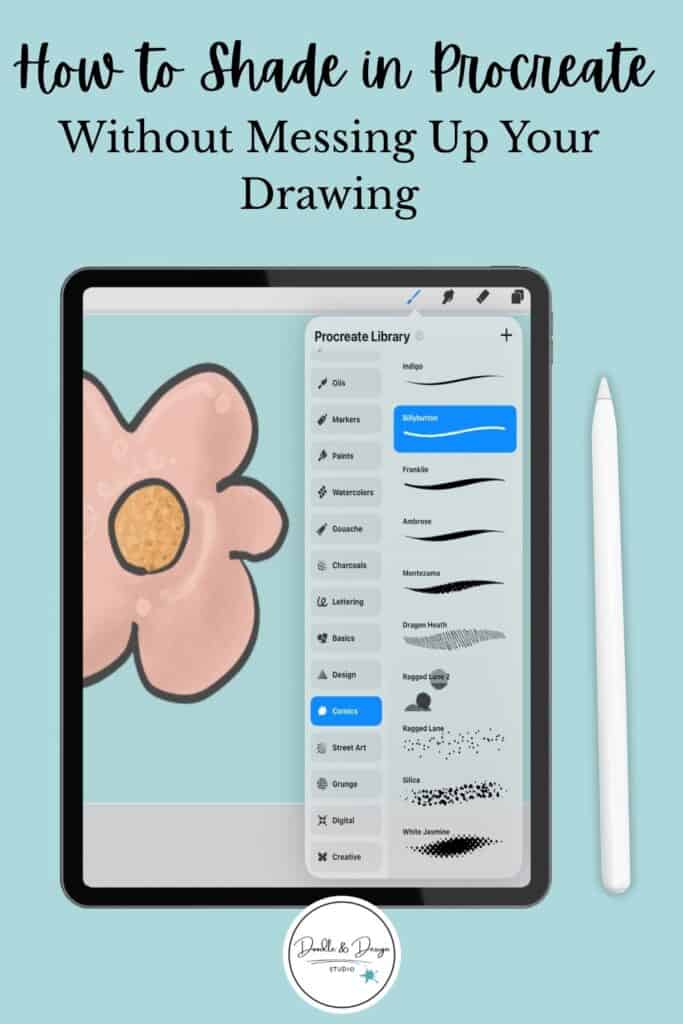 digital flower artwork in Procreate with soft shadows and highlights applied using clipping masks on separate layers