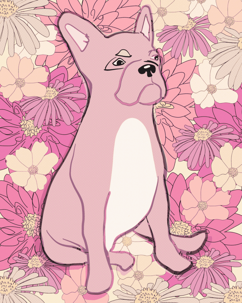 french bulldog wall art in pink monochoromatic floral dpi bleed wall art checks before printing