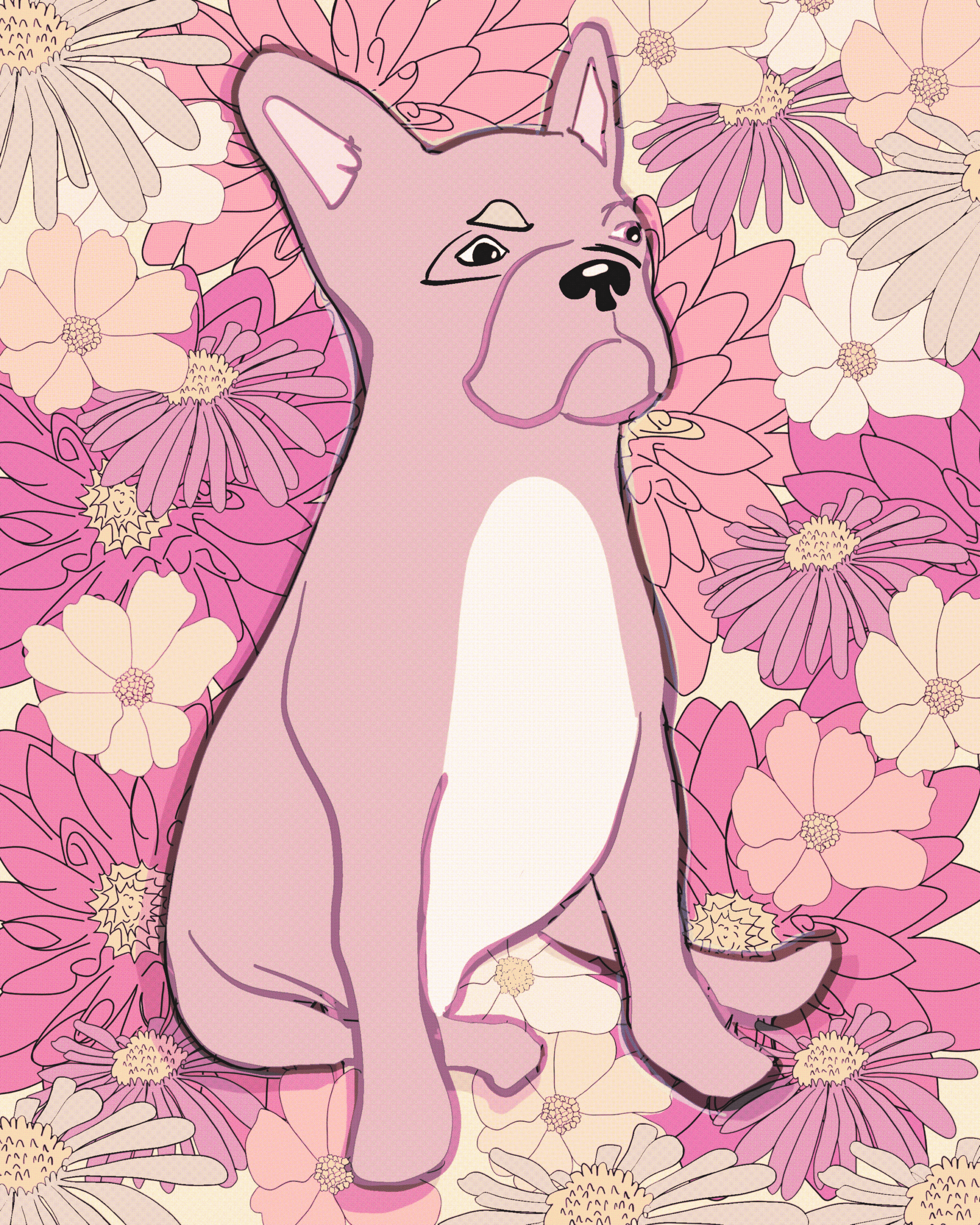french bulldog wall art in pink monochoromatic floral dpi bleed wall art checks before printing